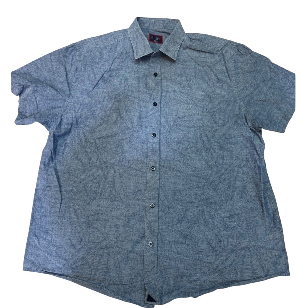 UNTUCKit Mens XL Blue Tropical Leaf Print Short Sleeve Cotton Button Down Shirt
